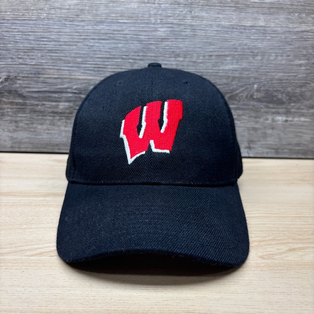 Wisconsin Badgers Hat Cap Strap Back Black Red NCAA College Football City Hunter